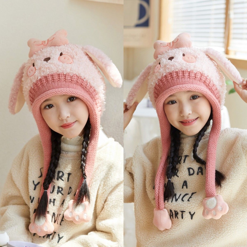 Mũ Trùm Đầu Dày Dặn Giữ Ấm Bảo Vệ Tai Họa Tiết Hoạt Hình Phong Cách Hàn Quốc Thời Trang Thu Đông Cho Bé Trai Và Gái