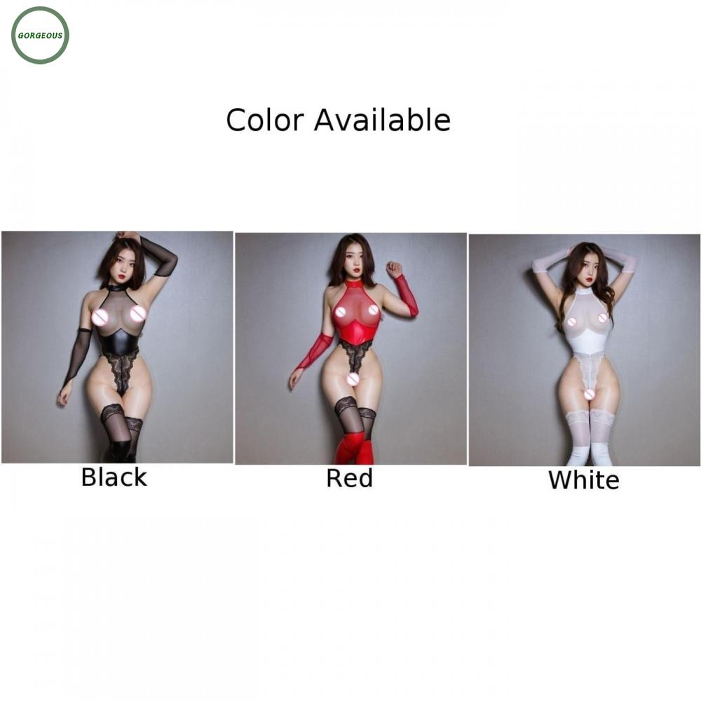 Mới bodysuit Da pu Phối Ren Lưới Xuyên Thấu Gợi Cảm Cho Nữ