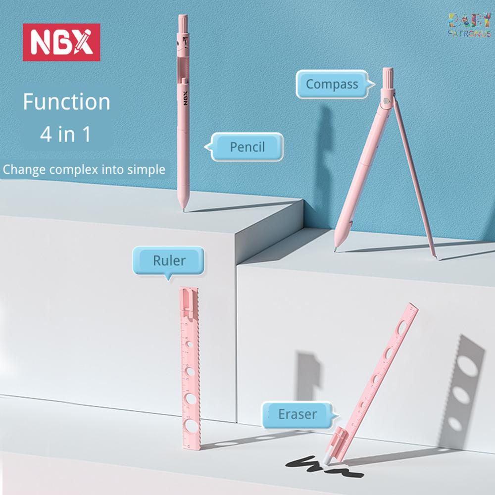 Compa Chuyên Nghiệp  nbx Với Bút Chì Cơ Khí Hình Học Với Công Cụ Vẽ Toán Học 0.7mm Chì & 6 Cục Tẩy Và Thước Kẻ Cho Giáo Viên / Nhà Thiết Kế Cho Học Sinh #