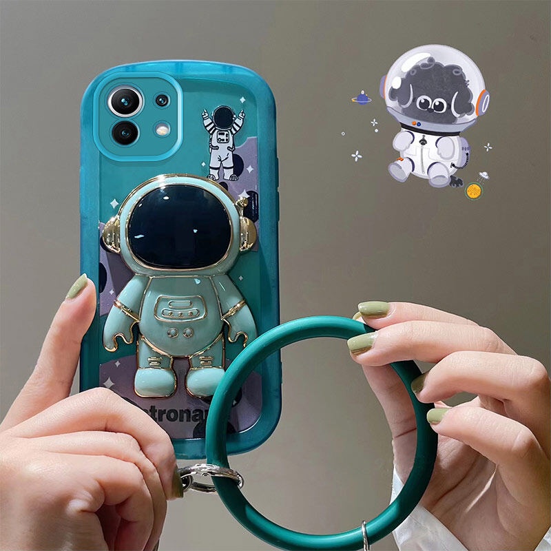 Gloden Ốp Điện Thoại Silicon Mềm Hình Phi Hành Gia Có Dây Đeo Và Giá Đỡ Cho xiaomi 11 pro 11 lite 5g neo