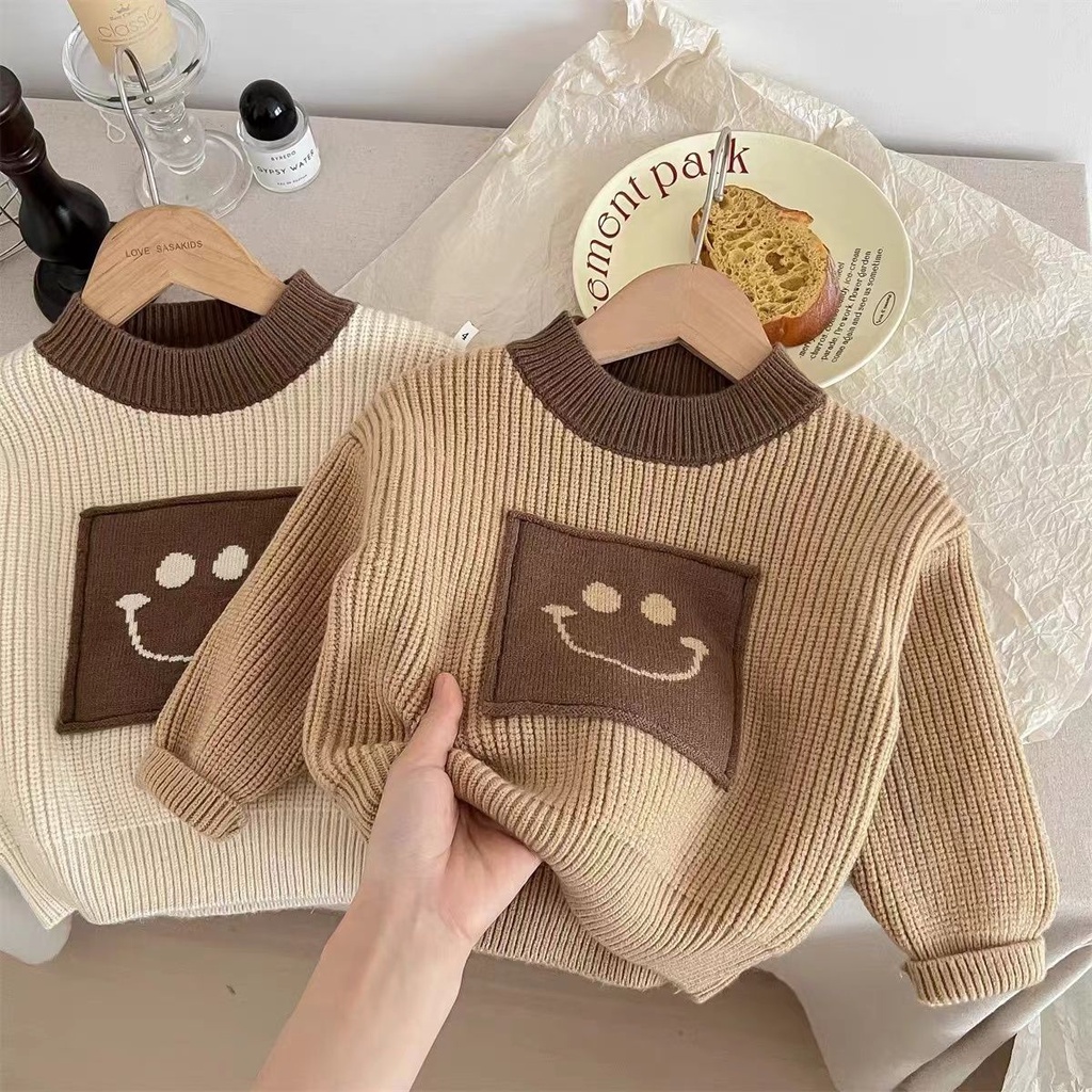 Philis Áo sweater Thu Đông 2023 Ấm Áp In Họa Tiết Mặt Cười Cho Bé Trai Và Bé Gái