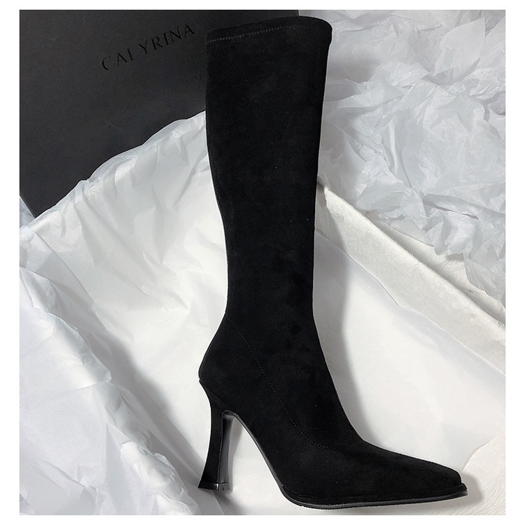 Giày Bốt Cao Gót Mũi Nhọn Mỏng Co Giãn Phong Cách Âu Mỹ Thời Trang Mới 2023