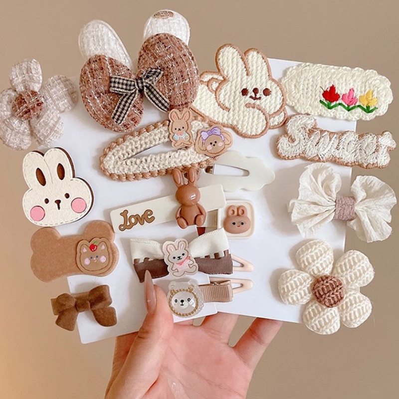 Set 10 Kẹp Tóc Đính Nơ / Bông Hoa Hoạt Hình Kiểu Hàn Quốc Dễ Thương Cho Bé Gái