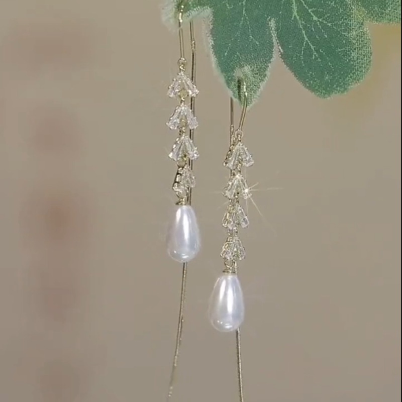 Mới Bông Tai Dáng Dài Đính Hạt Hình Giọt Nước Màu Trắng Thời Trang Sang Trọng