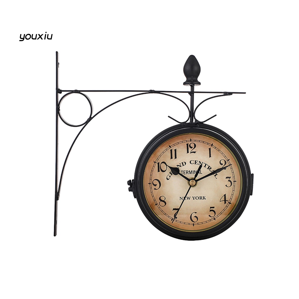 Yx Đồng Hồ Treo Tường Hai Mặt Bằng Kim Loại Phong Cách Châu Âu Cổ Điển Với Giá Sắt Chạy Bằng Pin Dùng Trang Trí Phòng Khách / Phòng Ngủ