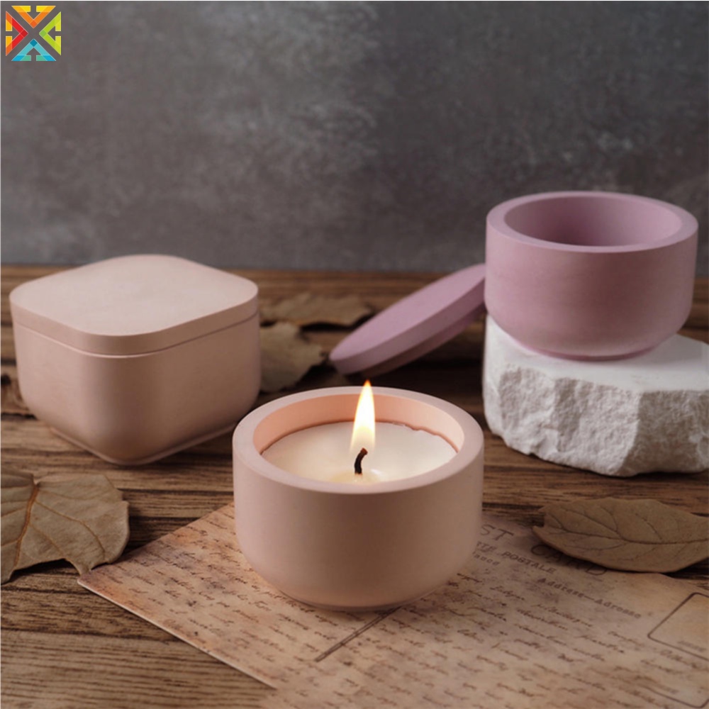 Khuôn silicone Làm Chậu Hoa / Nến Hình Tròn / Vuông diy Có Nắp Đậy Trang Trí Nhà Cửa