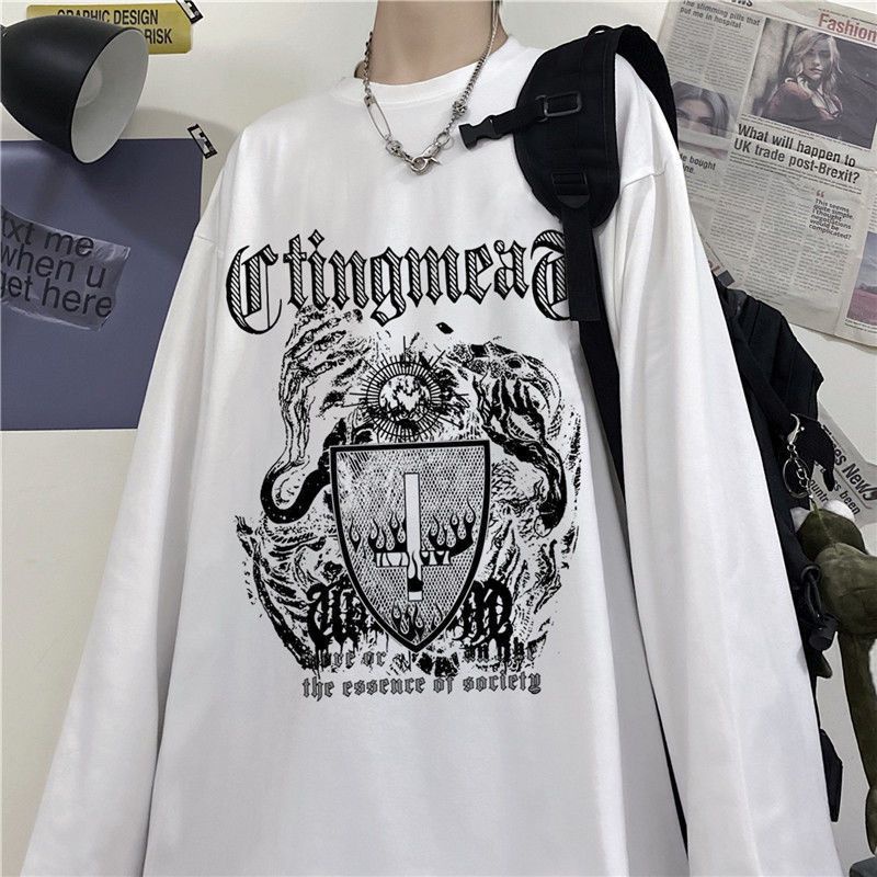 Áo Thun Tay Dài Dáng Rộng In Chữ Phong Cách hip hop Cho Nam