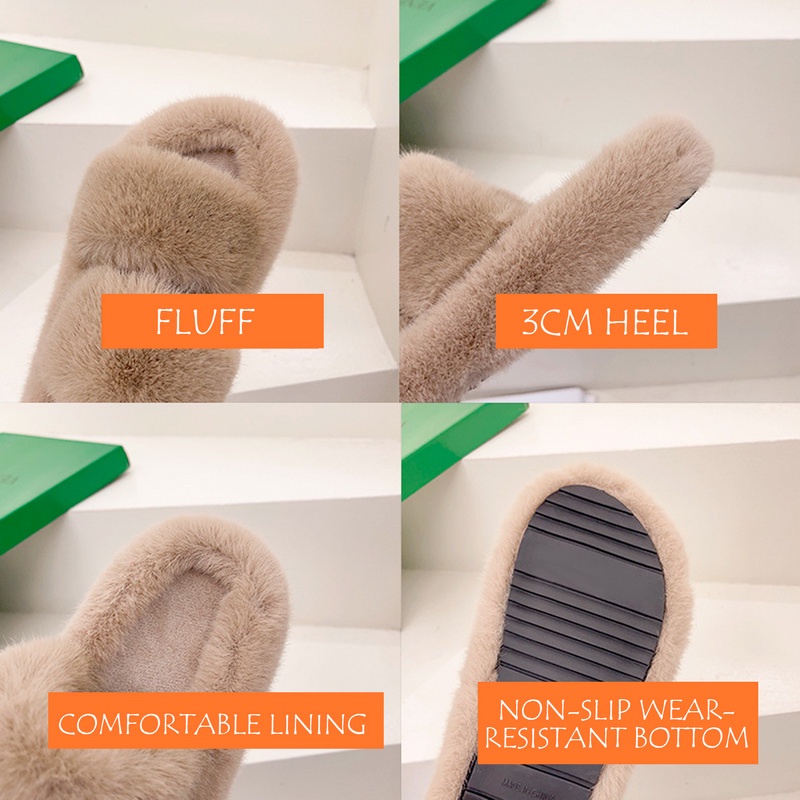 Dép Bông Quai Ngang Phủ Lông Dày Đế Cao 5cm Dễ Thương Thời Trang Mùa Thu Đông