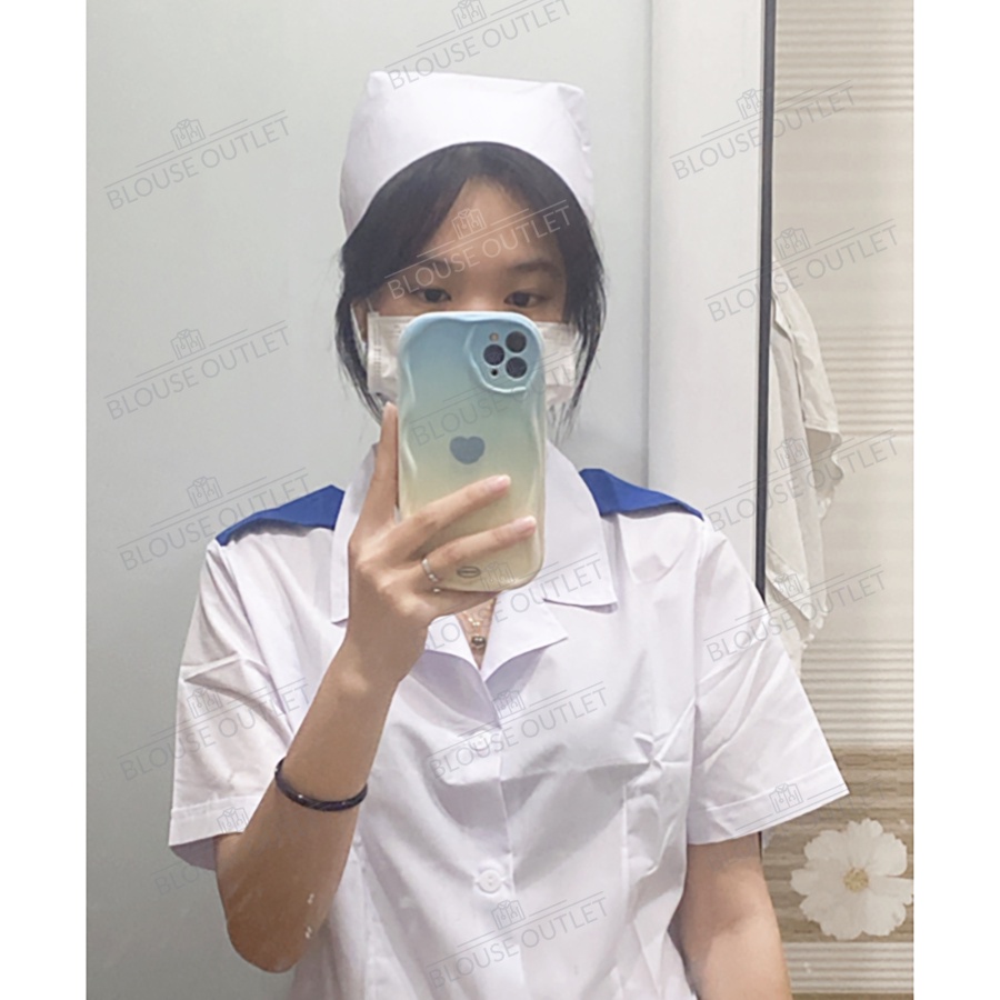 Mũ blouse trắng điều dưỡng, y tá, nhân viên y tế - nón blue trắng y tế 3 lá