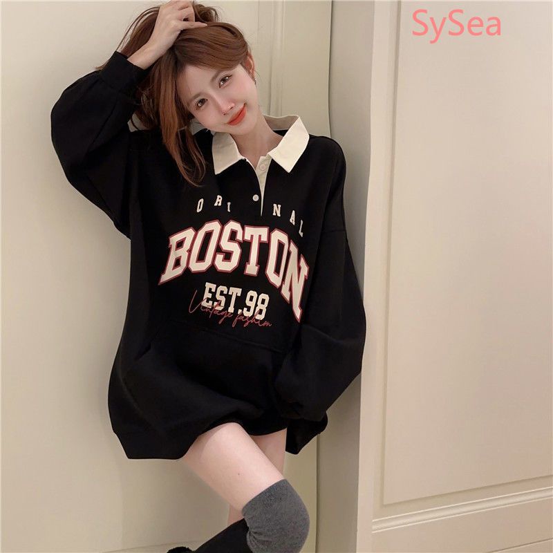 Áo Sweater Tay Dài Dáng Rộng Cổ polo Thời Trang Xuân Thu Cho Nữ