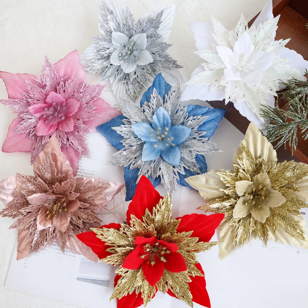 Christmas Flower Hanging Ornaments Artificial Flowers Sparkling Flowers