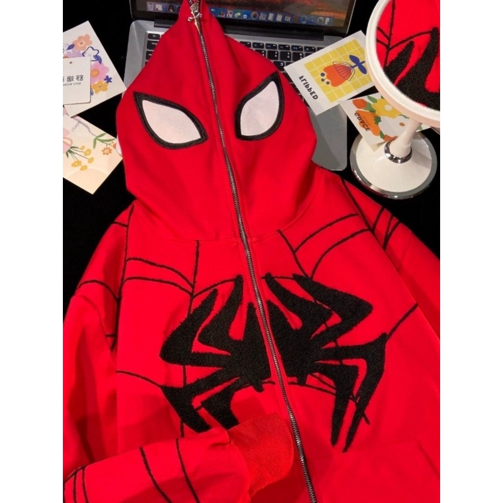 Áo Khoác cardigan Kiểu Dây Kéo Thêu Hình Nhện Phong Cách Cổ Điển Thời Trang Xuân Thu Hàng Mới Dành Cho Cặp Đôi