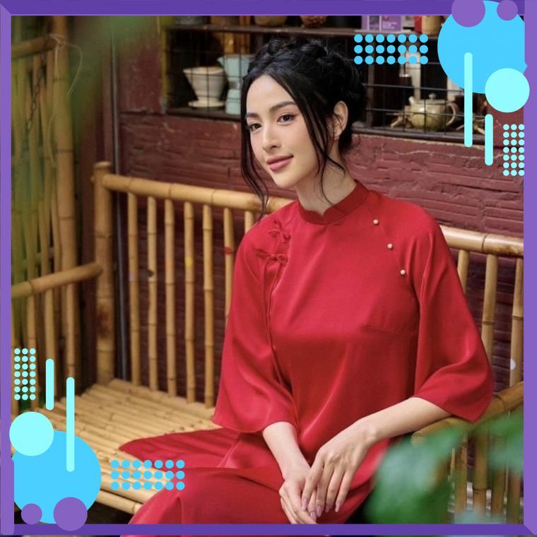 Set Áo Dài Xuông Dáng Xưa Đính Nơ Vai Cách Điệu_XUONGNO giá xưởng 50%