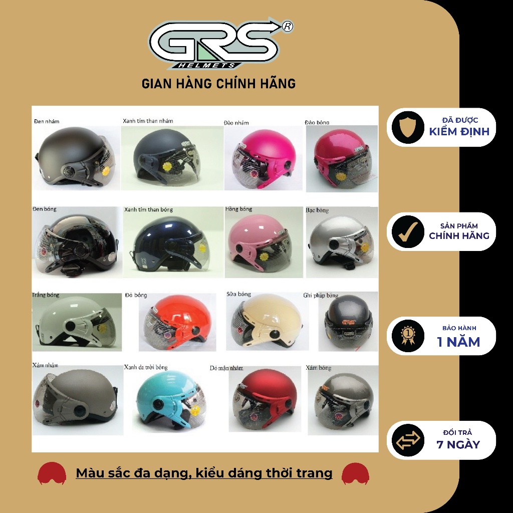Mũ nón bảo hiểm nửa đầu có kính GRS A33k nhiều màu thoáng khí siêu hot