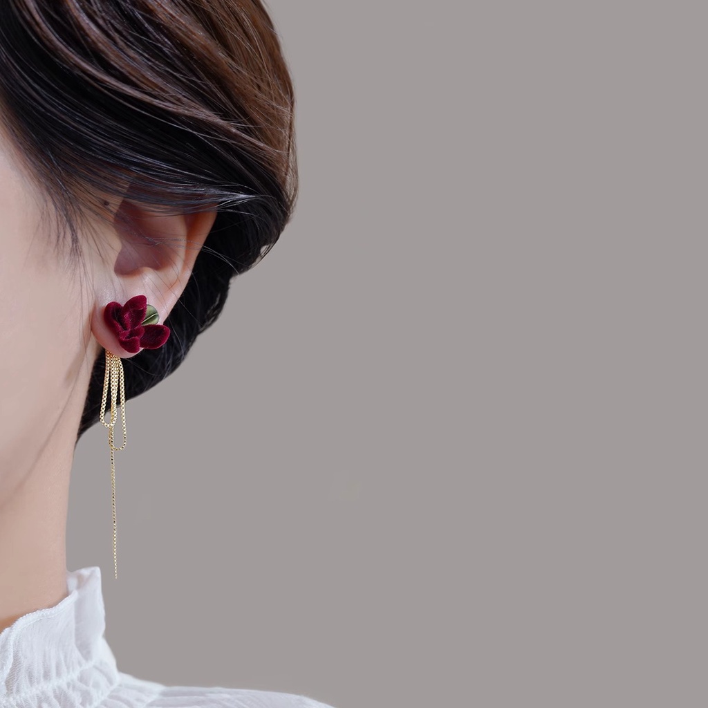 Hoa Tai Cao Cấp Màu Đỏ Rượu Vang Thời Trang