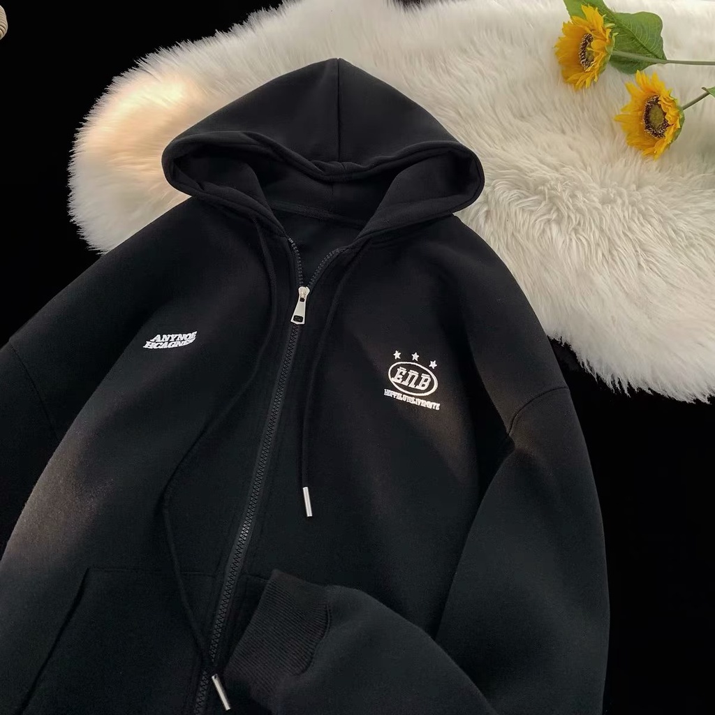 Áo Khoác hoodie Dáng Rộng Phối Khóa Kéo Đôi Phong Cách Hàn Quốc Cho Nam Giới Size m-8xl