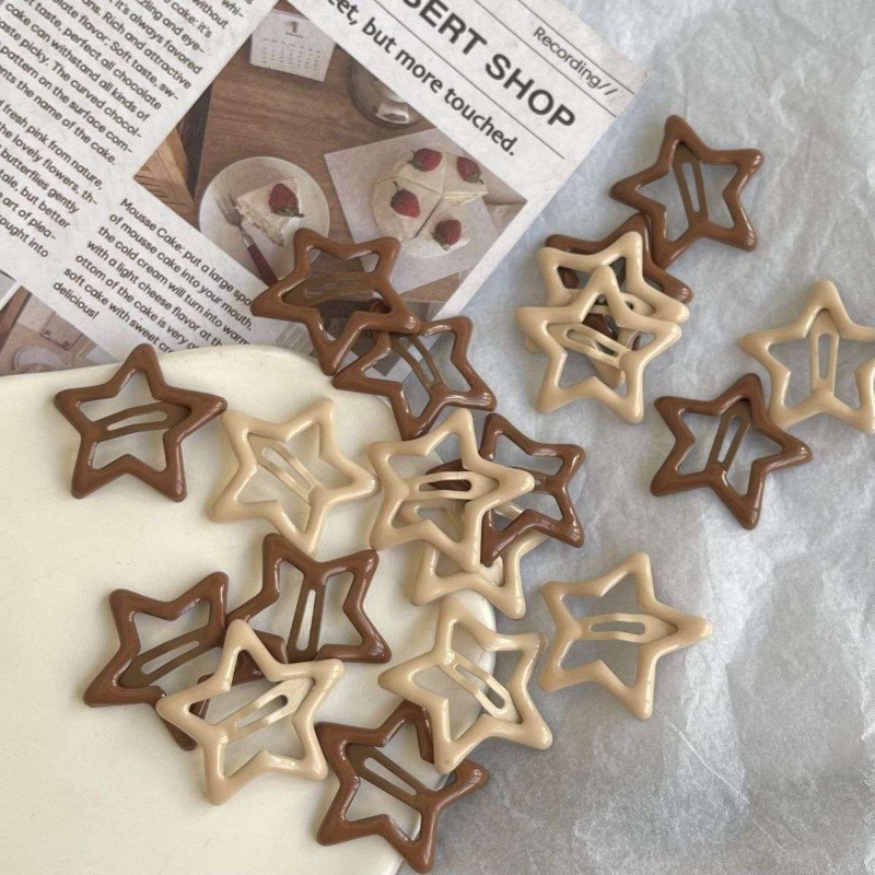 Kẹp Tóc Đơn Giản Dễ Thương / Kẹp Tóc Hình Ngôi Sao Màu Cà Phê / Màu Be y2k Kim Loại bb / Ngọt Ngào Thời Trang Nữ