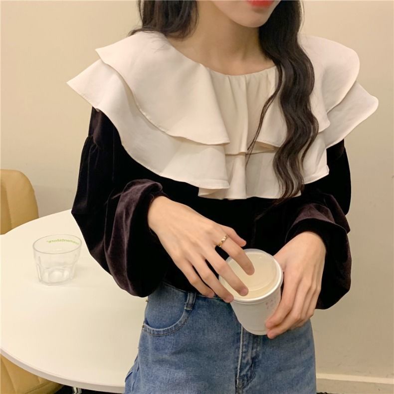 Màu Sắc Áo Sơ Mi Tay Dài Phối Màu Tương Phản Ngọt Ngào Thời Trang Cho Nữ