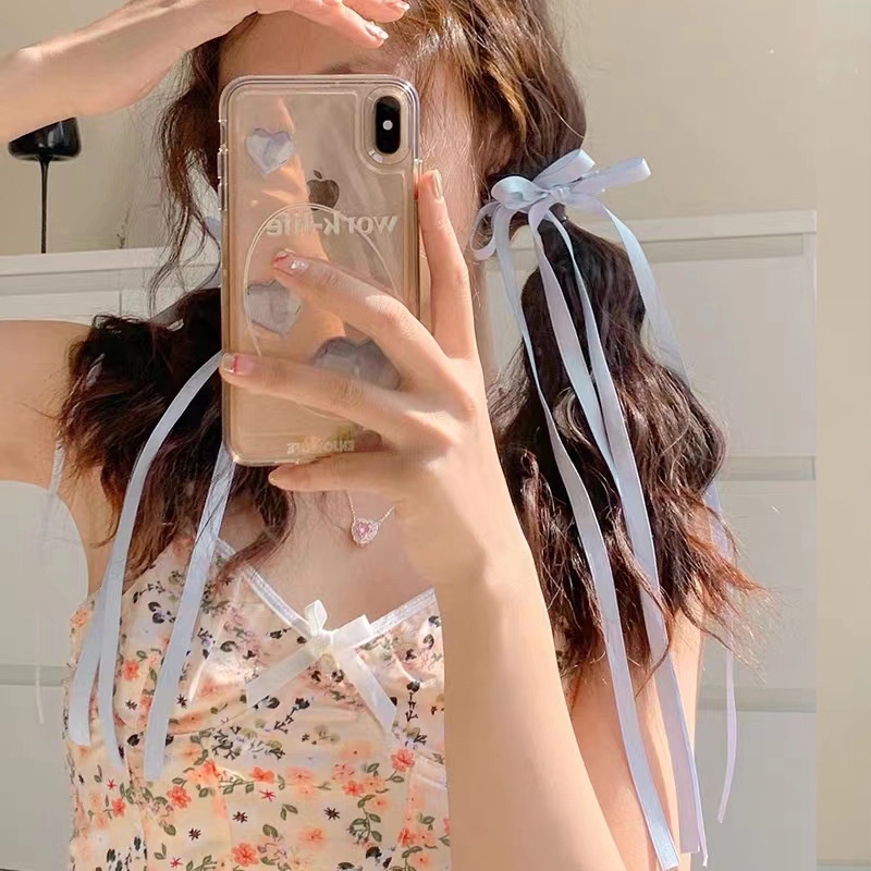 Set 2 Kẹp Tóc Nơ Ruy Băng Dài Màu Kẹo Dễ Thương