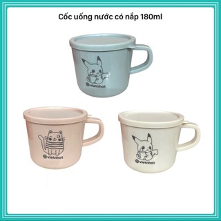 Ca, cốc uống nước cho bé có nắp đậy nhựa an toàn Việt Nhật