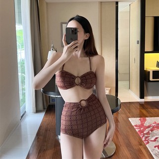 Bộ bikini 2 mảnh lưng cao in họa tiết thời trang quyến rũ cho nữ