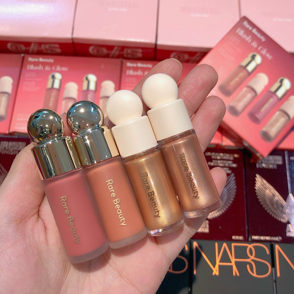 Set Highlight + Má Hồng Rare Beauty Blush & Glow 4 món