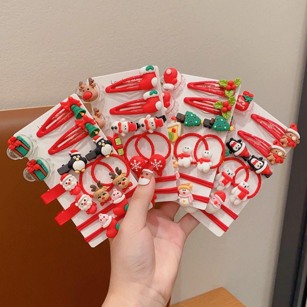 Set Kẹp Tóc / Dây Cột Tóc Trang Trí Giáng Sinh Hình Tuần Lộc / Ông Già Noel Hoạt Hình