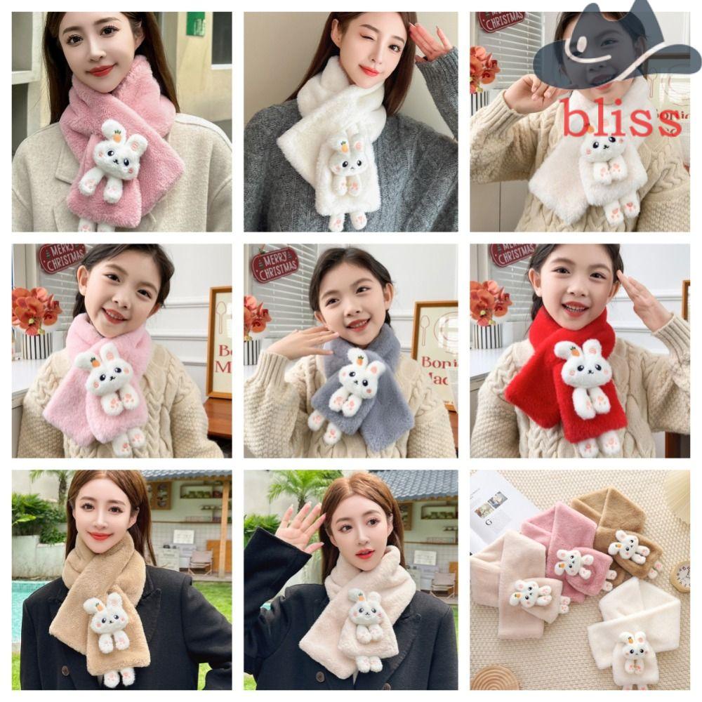 Khăn Choàng Cổ Bằng Lông Thỏ Nhân Tạo Màu Sắc Trơn Dày Dặn Ấm Áp Chống Gió Cho Bé