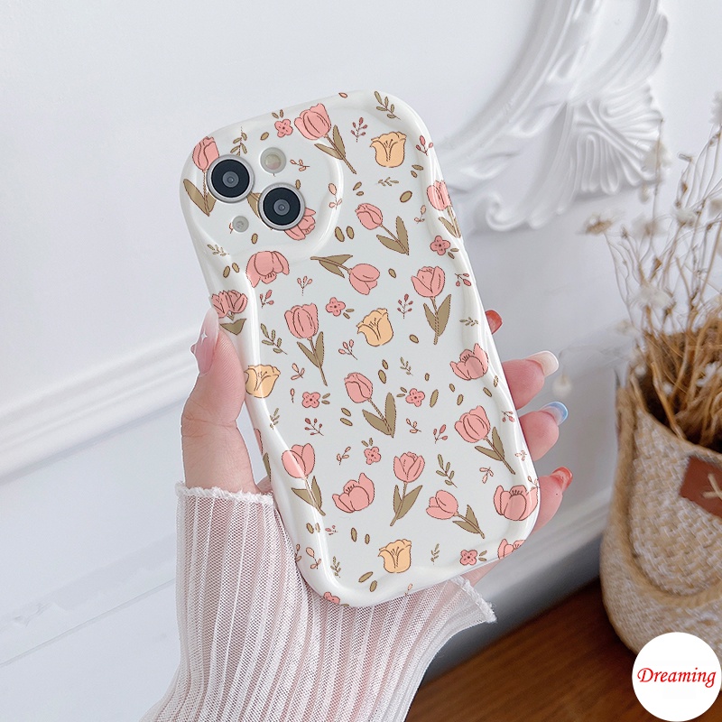 Ốp Lưng Cho OPPO A98 A96 A95 A94 A93 A92 A79 A78 A77 A76 A74 A60 A58 A57 A55 A54 A53 A52 A17 A16 A15 A38 A31 A5S A3S Kem Sóng Cong Cạnh Họa Tiết Màu Hồng Vàng Trắng Hoa Nhỏ