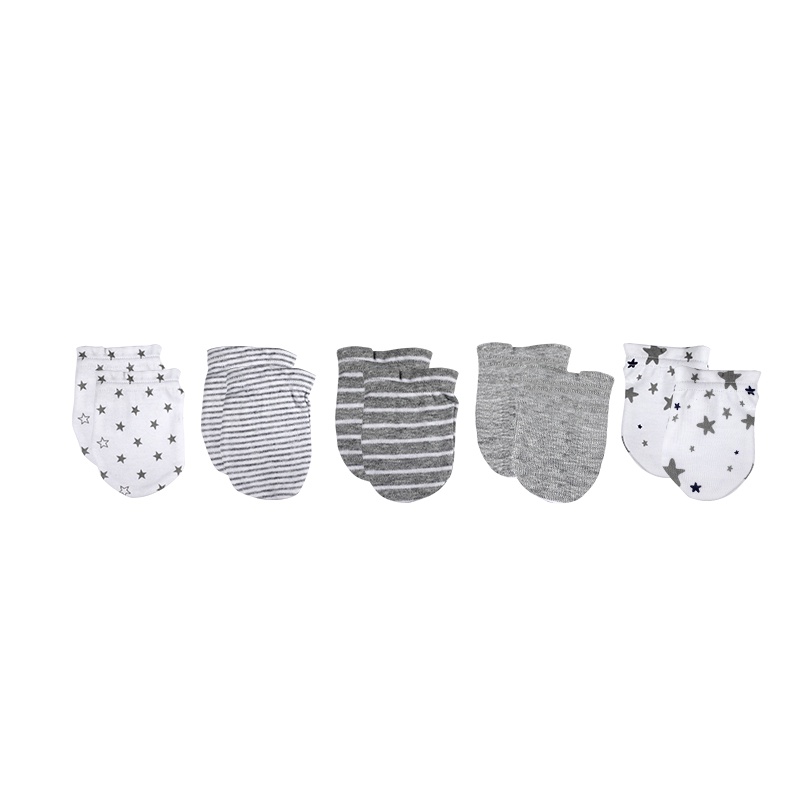 Set 5 Đôi Găng Tay cotton Màu Trơn In Họa Tiết Hoạt Hình unisex Cho Bé Sơ Sinh