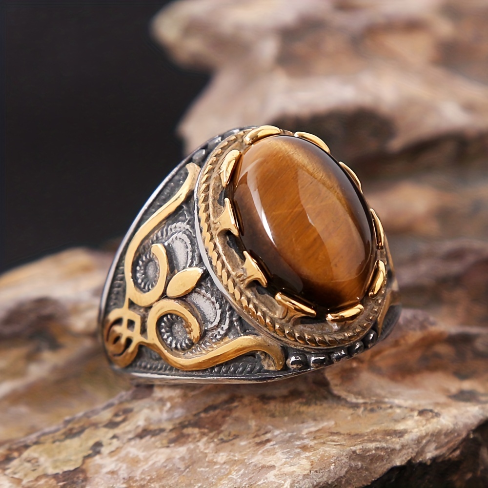Thời Trang Nhẫn Nam Chạm Khắc Hình Mắt Hổ Phong Cách vintage