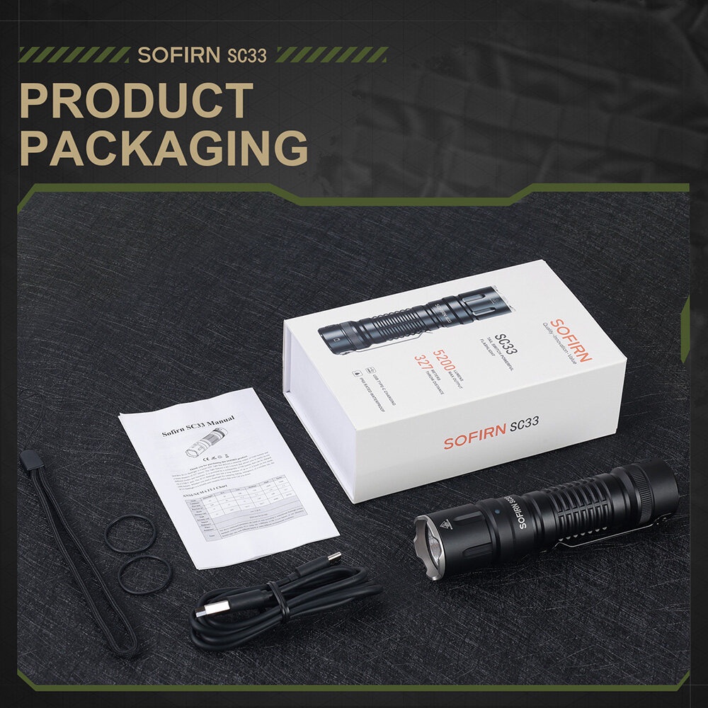 Đèn pin SOFIRN SC33 nhỏ gọn siêu sáng 5200 lumen chiếu xa 327m sạc USB-C pin 21700