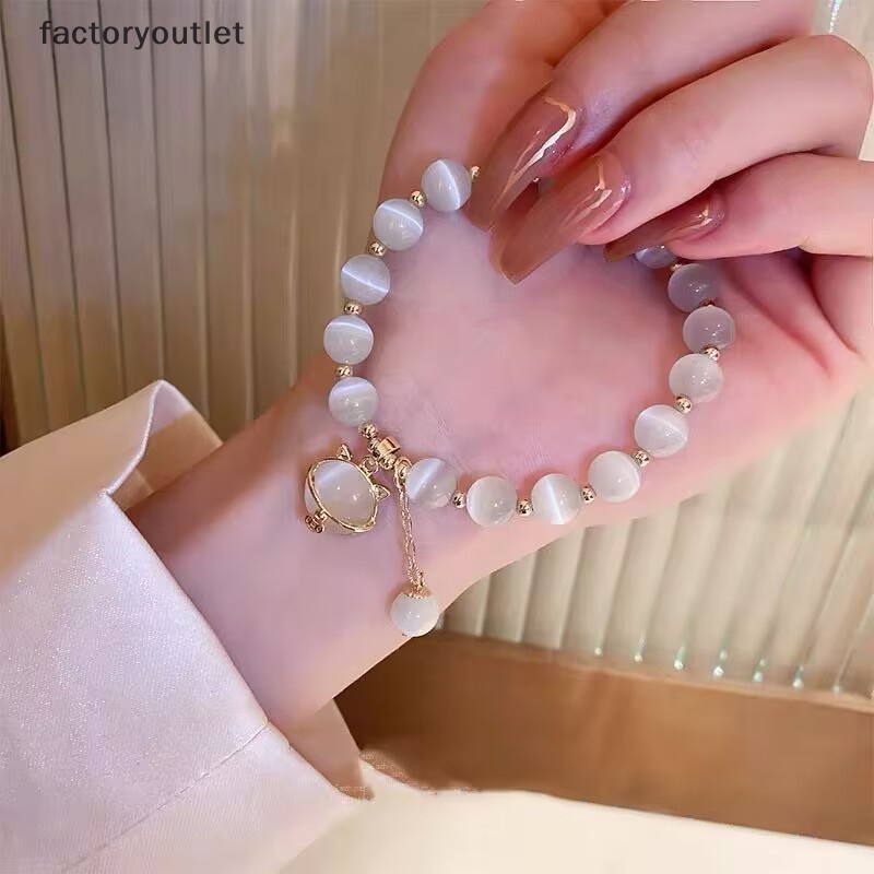 Thời Trang Vòng Tay Chuỗi Hạt Đá opal Hình Mèo May Mắn Dễ Thương Cho Nữ Mới