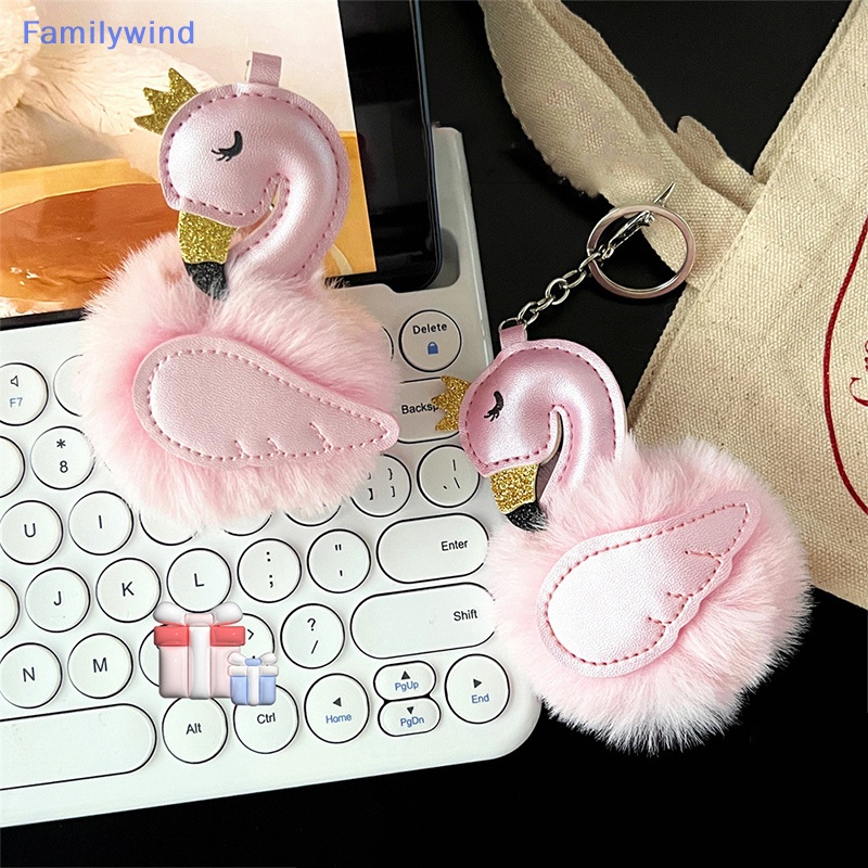 Familywind > Móc Chìa Khóa Xe Hơi / Ví Da pu Hình Thiên Nga Đính Quả Bông Bằng Lông Nhung Dễ Thương