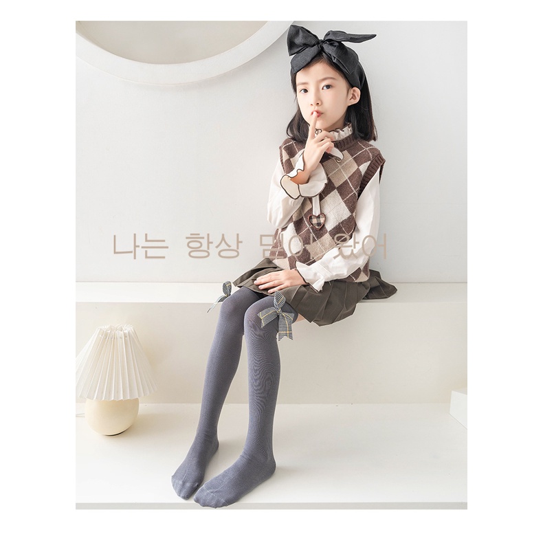 Đôi Vớ cotton Dài Qua Gối Họa Tiết Ca Rô Dễ Thương Dành Cho Bé Gái