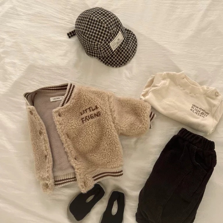 Áo Khoác Bóng Chày Tay Dài Lót Lông Cừu Dày Dặn Giữ Ấm Phong Cách Hàn Quốc Thời Trang Thu Đông Cho Bé