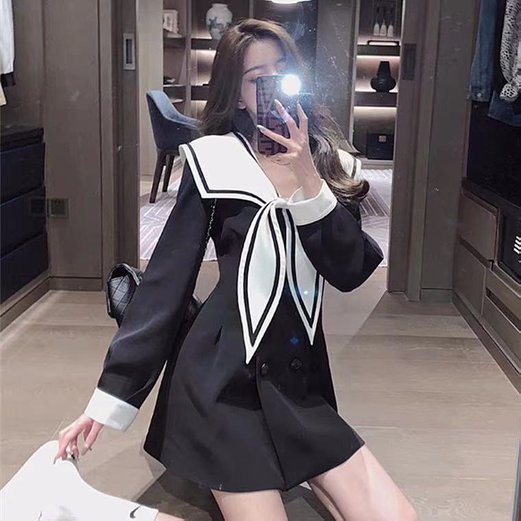 Đầm Nữ Cổ Thủy Thủ Ôm Eo Cỡ Lớn Phong Cách Pháp Thanh Lịch Mới