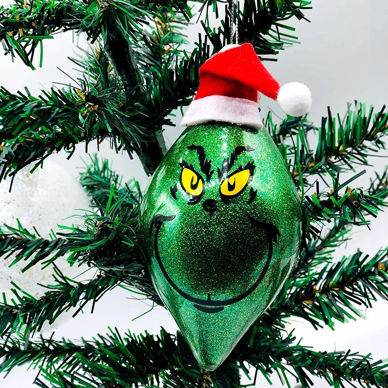 New 1pc Grinch with Santa Hat Christmas Ornament Glitter Christmas Tree Pendant