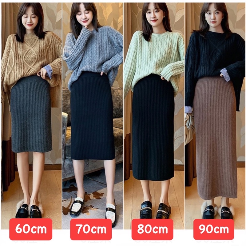 ST150 Chân váy len xẻ tà dáng dài chất dày dặn+ ảnh thật