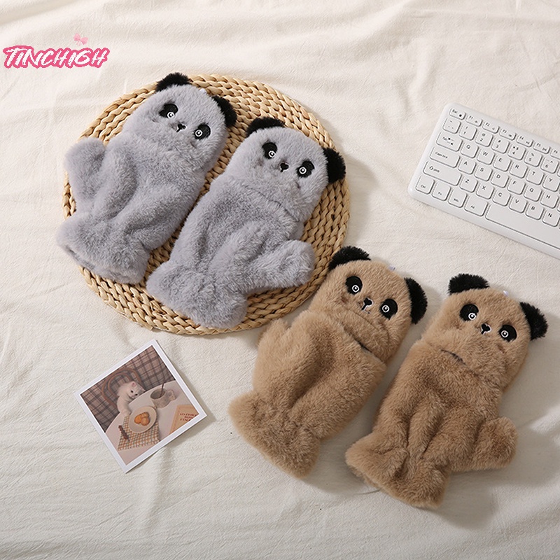 Găng Tay Đi Xe Đạp Hở Ngón Giữ Ấm Mùa Đông Hình Gấu Trúc Hoạt Hình Cho Học Sinh