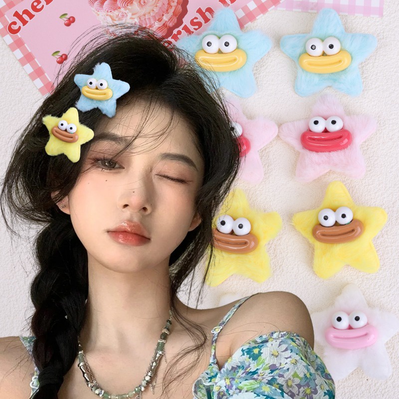 Set 1 / 5 Kẹp Tóc Mỏ Vịt Đính Búp Bê Ngôi Sao Mắt To Dễ Thương Cho Nữ