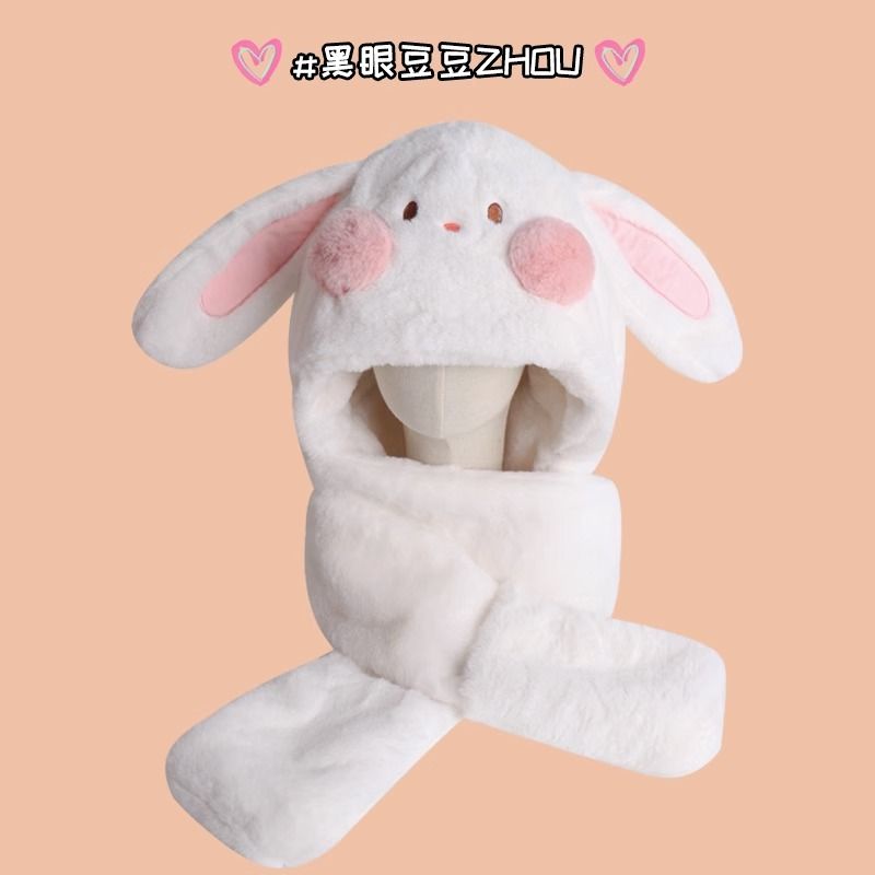 Bộ Ba Món Gồm Nón + Găng Tay + Khăn Choàng + Khăn Choàng Tai Thỏ Bằng Vải Lông Dày Dặn Ấm Áp Dễ Thương Cho Nữ