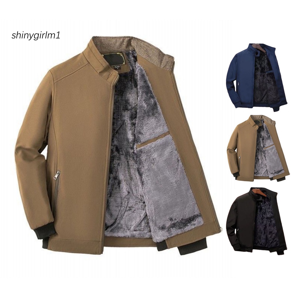 Áo Khoác Giữ Ấm Màu Trơn Phủ Lông Giữ Ấm Chống Gió Thời Trang Mùa Đông Cho Nam