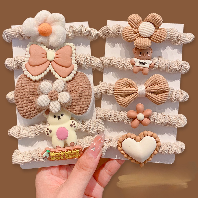 Set 5 Dây Buộc Tóc Lông Nhung Mềm Co Giãn Cho Bé Gái