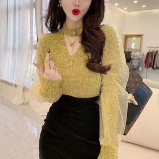 Áo sơ mi nữ tay dài màu đen thanh lịch phong cách hàn quốc