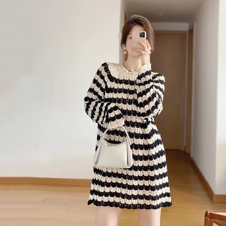 Đầm Dệt Kim Ngắn Dáng Rộng Họa Tiết Kẻ Sọc Nhiều Màu Sắc Tinh Tế Thời Trang Dự Tiệc Cho Nữ