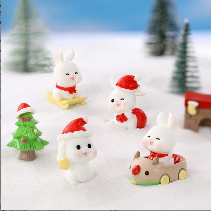 Mô hình Decor terrarium tượng thỏ giáng sinh trang trí bàn học, chậu cây, quà tặng