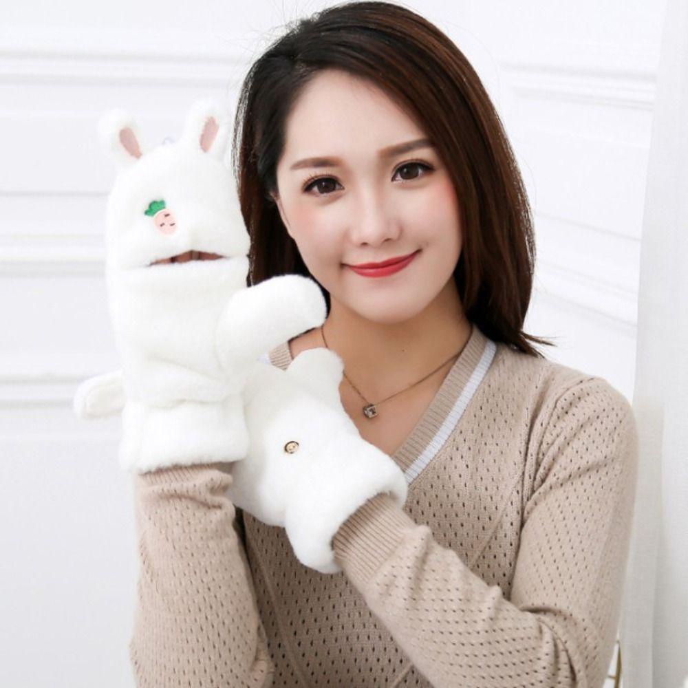 Găng Tay Lông Thỏ Mềm Mại Dày Dặn Ấm Áp 1 Găng Tay Hở Ngón Thời Trang