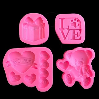 Khuôn silicon set 4 khuôn tình yêu hộp quà gấu tim love