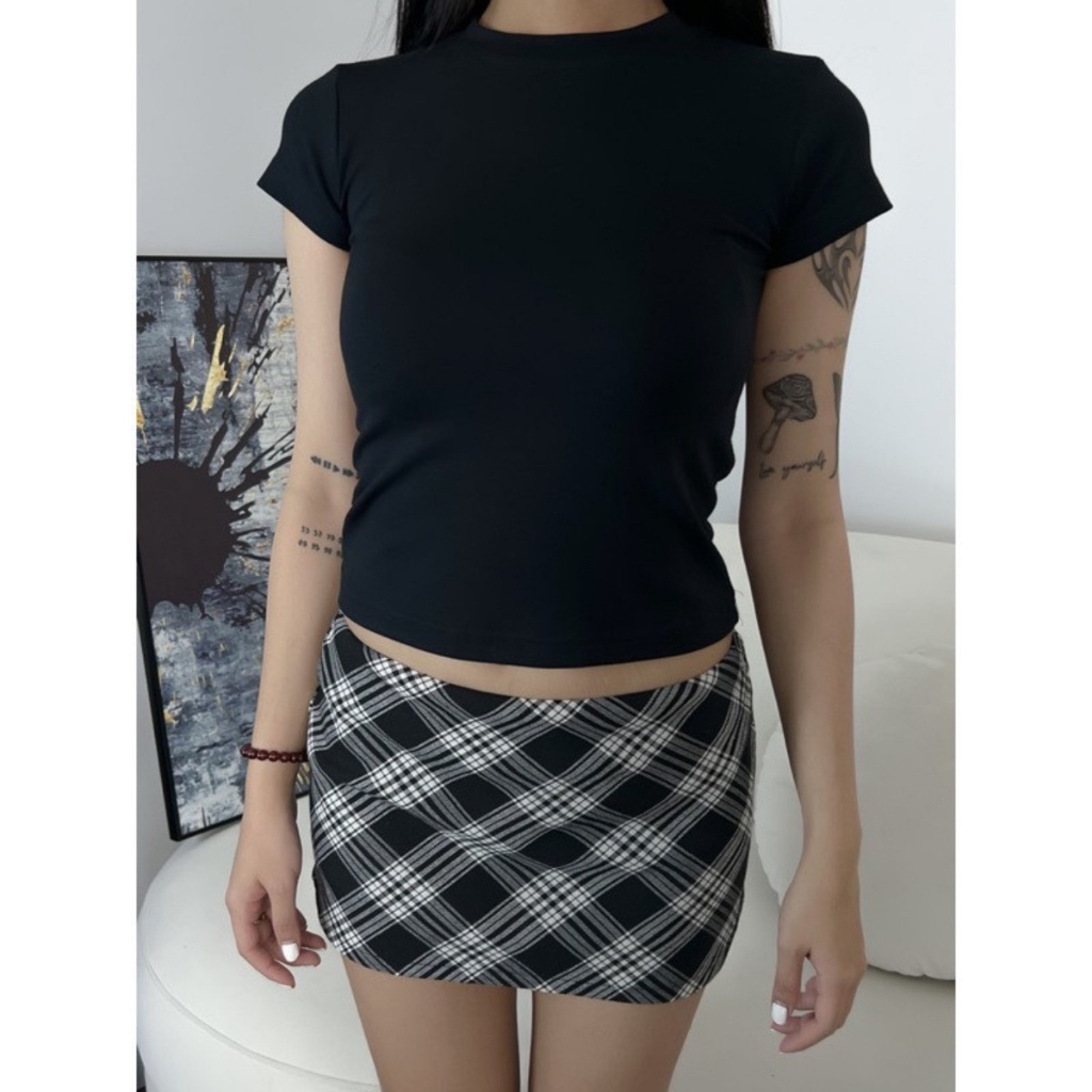 Chân váy kiểu cạp trễ PINKSTORE29 dáng ôm có lót quần, phong cách Y2K C070